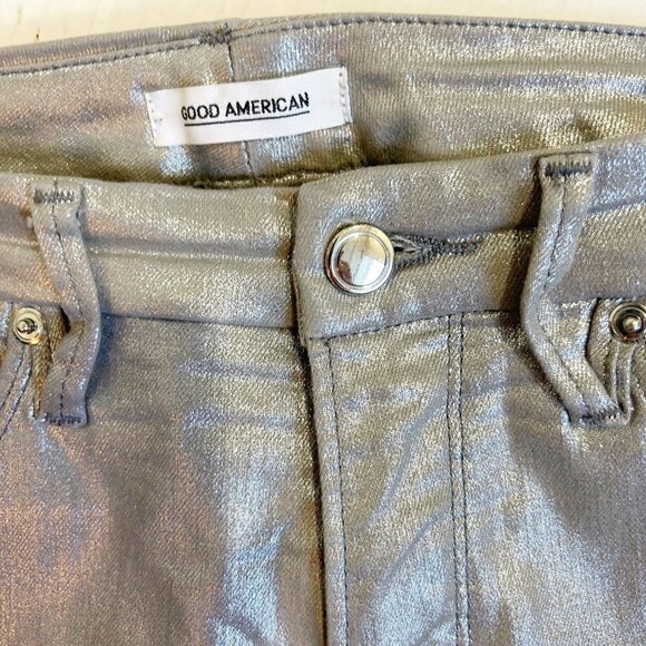 Good American Good Waist Metallic Jeans Silver 003 Size 8 Size 29 - Picture 9 of 14